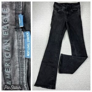 American Eagle Bootcut Black Jeans Women 2/25X30 1/2 flare distressed